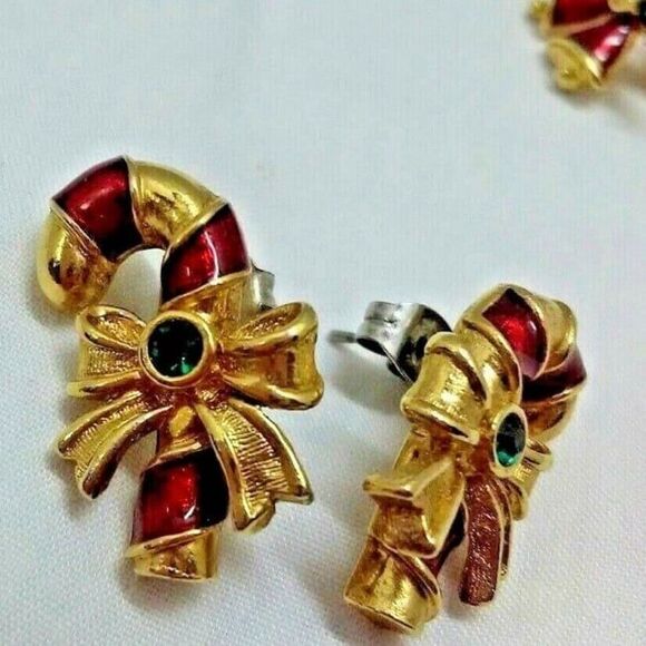 Candy Cane Christmas Earrings Vintage - Picture 6 of 12